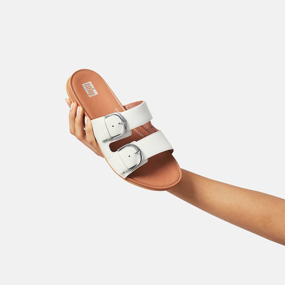 Fitflop Womens Slides - Gracie Buckle Leather - White - 403-GSMOEV